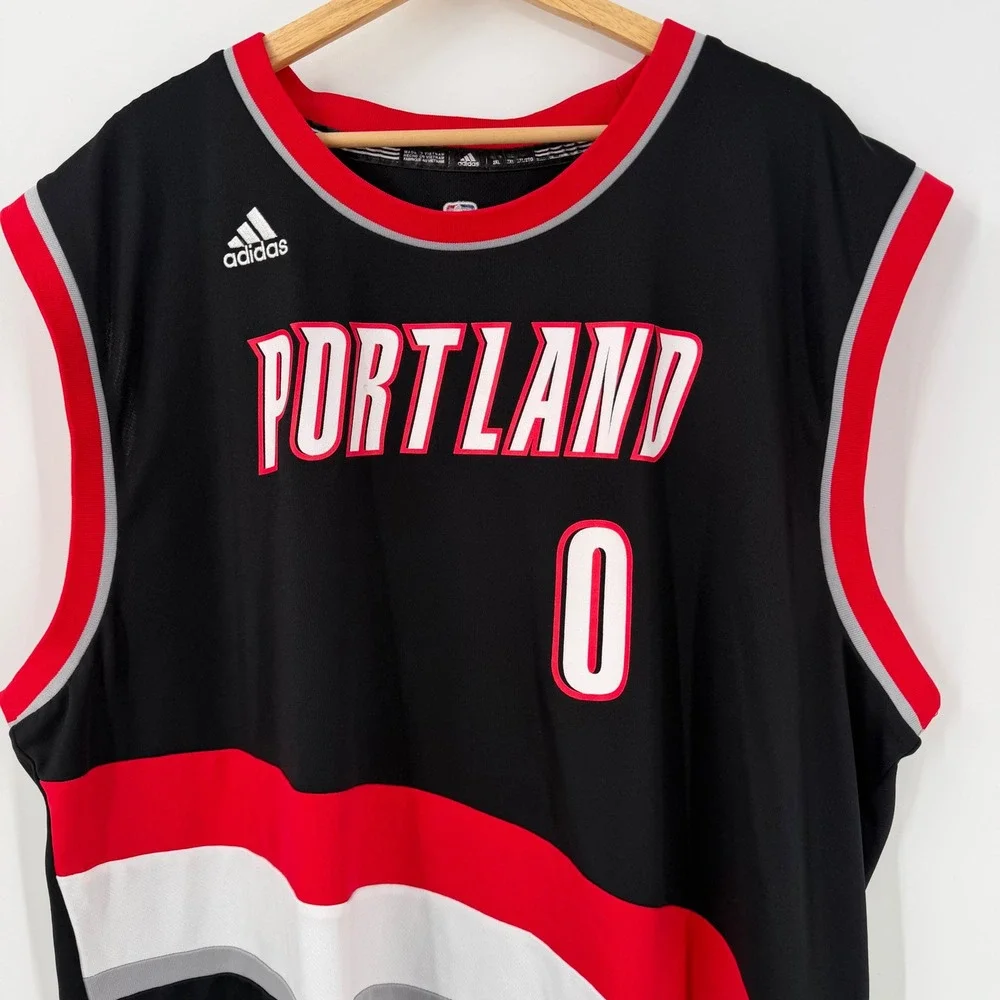 Adidas Portland Trail Blazers Damian Lillard 0 Jersey Mens XXL Black Red NBA